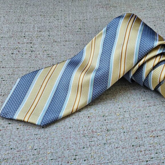 Robert Talbott Other - Robert Talbott Men Tie 100% Silk Necktie Gray/Gold Striped Necktie Made in USA